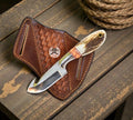 Handmade Rasp Steel Cowboy Gut Hook Knife with Stag Horn and Turquoise Handle - Leather Belt Sheath