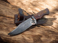 Handmade Damascus Steel Feather Pattern Bobcat Knife
