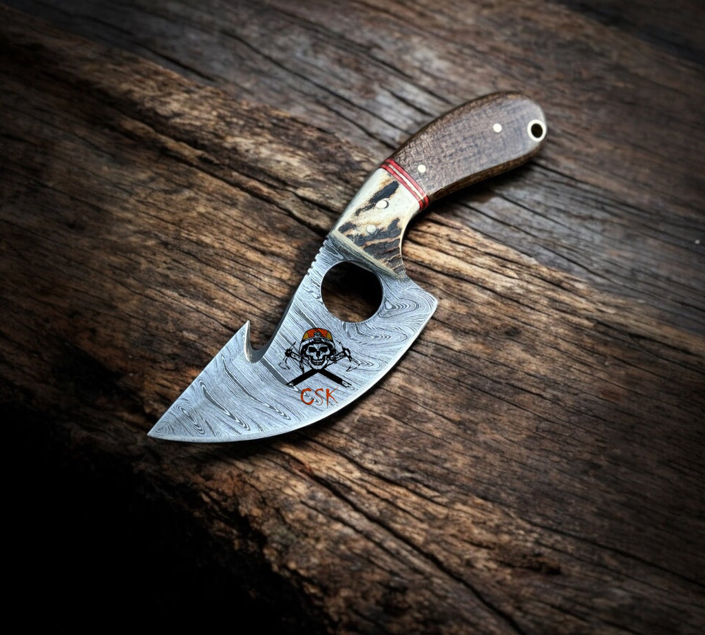 Hand-Forged Damascus Steel Cleaver Knife with Finger HoleHunting,Camping,and Bushcraft Tool
