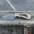 Antler Horn Damascus Steel Fixed Blade Knife With Leather sheath