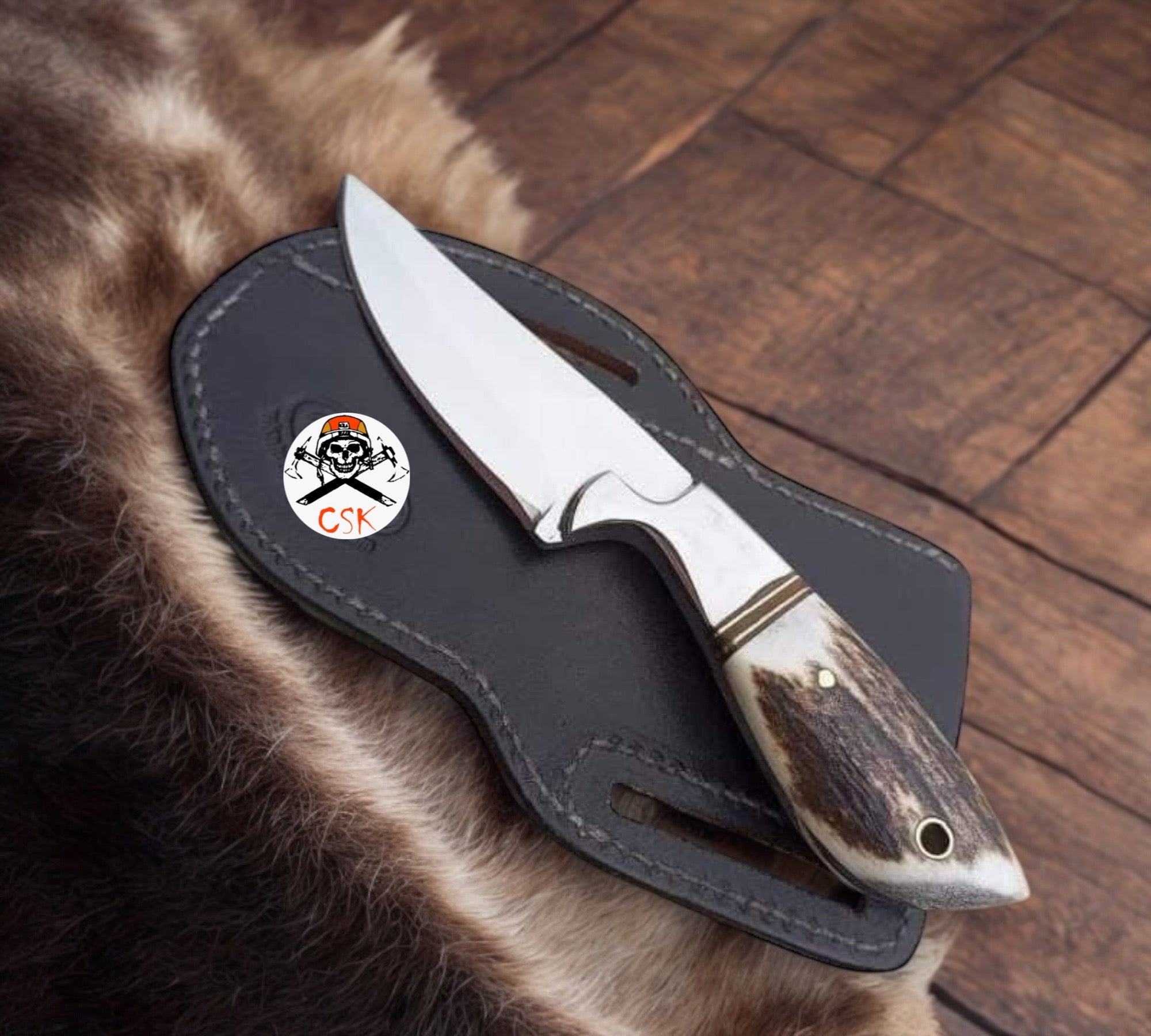 Handcrafted Cross Draw D2 Steel Cowboy Knife – Antler Handle & Leather Belt Sheath – Premium Hunting, Bushcraft, EDC Fixed Blade