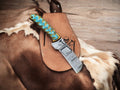 Damascus Bull Cutter Knife Jiggle Wood Handle & Belt Sheath