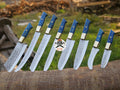 Royal Blue Handle Etched Chef Knives Set