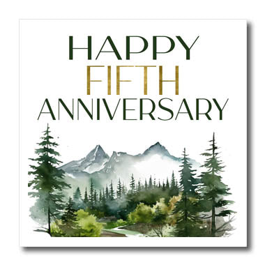 3dRose Happy Fifth Anniversary Forest Scene - Iron on Heat Transfers (ht-382988)