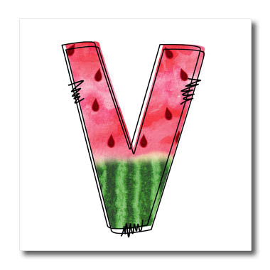 3dRose Cute Watermelon Monogram V - Iron on Heat Transfers (ht-383103)