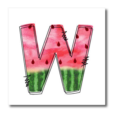 3dRose Cute Watermelon Monogram W - Iron on Heat Transfers (ht-383104)