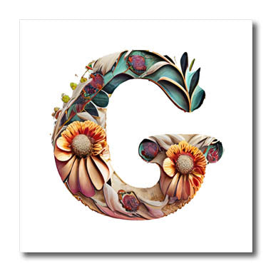 3dRose Boho Floral Monogram Initial G - Iron on Heat Transfers (ht-383734)