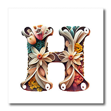 3dRose Boho Floral Monogram Initial H - Iron on Heat Transfers (ht-383735)