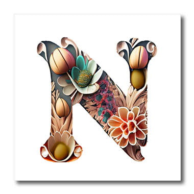 3dRose Boho Floral Monogram Initial N - Iron on Heat Transfers (ht-383740)