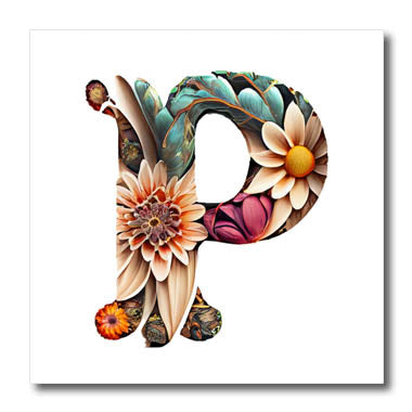 3dRose Boho Floral Monogram Initial P - Iron on Heat Transfers (ht-383741)