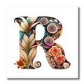 3dRose Boho Floral Monogram Initial R - Iron on Heat Transfers (ht-383742)