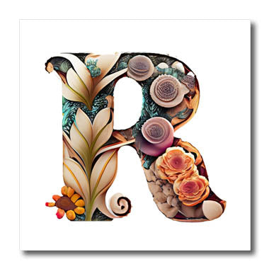3dRose Boho Floral Monogram Initial R - Iron on Heat Transfers (ht-383742)