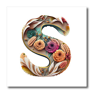 3dRose Boho Floral Monogram Initial S - Iron on Heat Transfers (ht-383743)