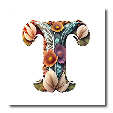 3dRose Boho Floral Monogram Initial T - Iron on Heat Transfers (ht-383744)
