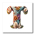 3dRose Boho Floral Monogram Initial T - Iron on Heat Transfers (ht-383744)