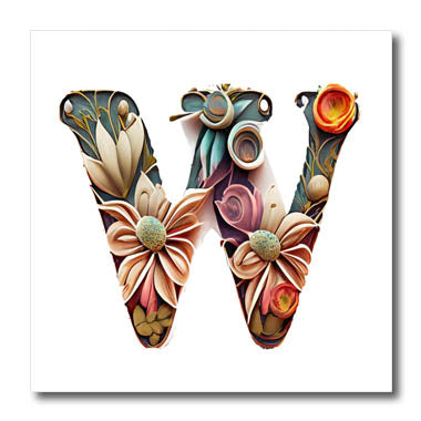 3dRose Boho Floral Monogram Initial W - Iron on Heat Transfers (ht-383746)