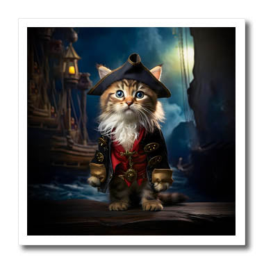 3dRose Kitten Dressed as a Pirate Captain - Iron on Heat Transfers (ht-385465)