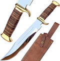 J2 Steel Bowie Crocodile Dundee Knife – 16" Blade with Brass Guard & Leather Handle | Includes Leather Sheath