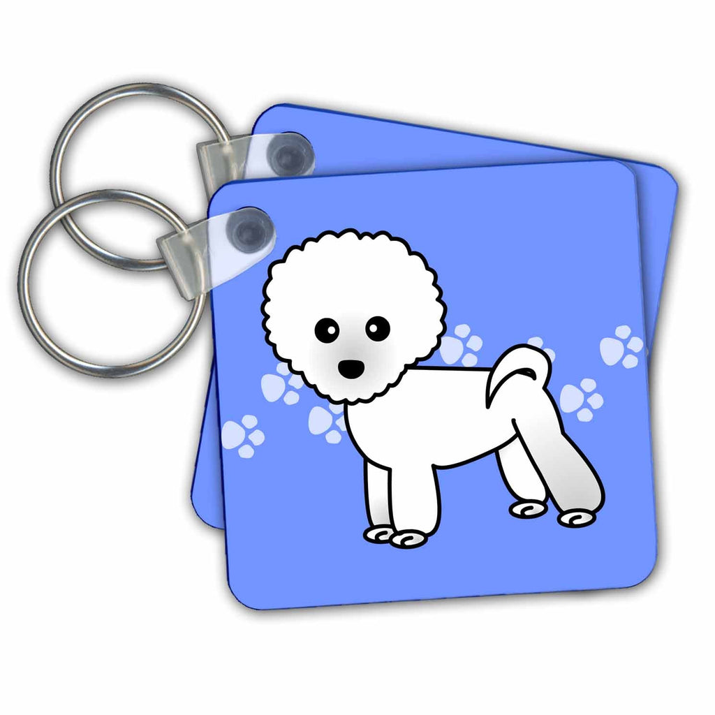 3dRose Key Chains Cute Bichon Frise Blue Paw Print Background (kc-13815-1)