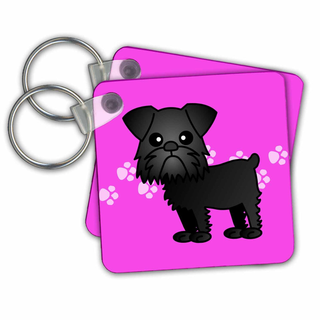 3dRose Key Chains Cute Black Brussels Griffon Pink Pawprint Background (kc-13822-1)