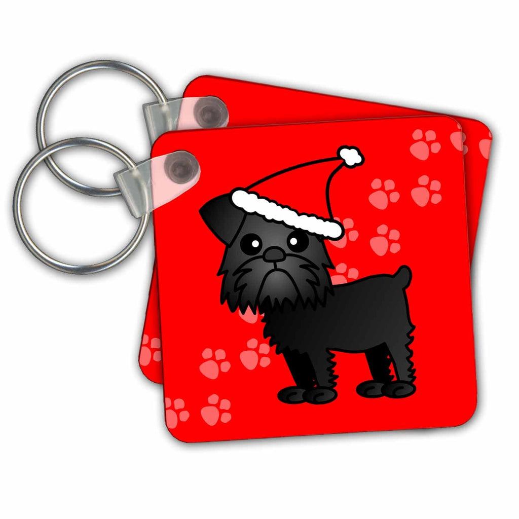 3dRose Key Chains Cute Black Brussels Griffon Red with Santa Hat (kc-13823-1)