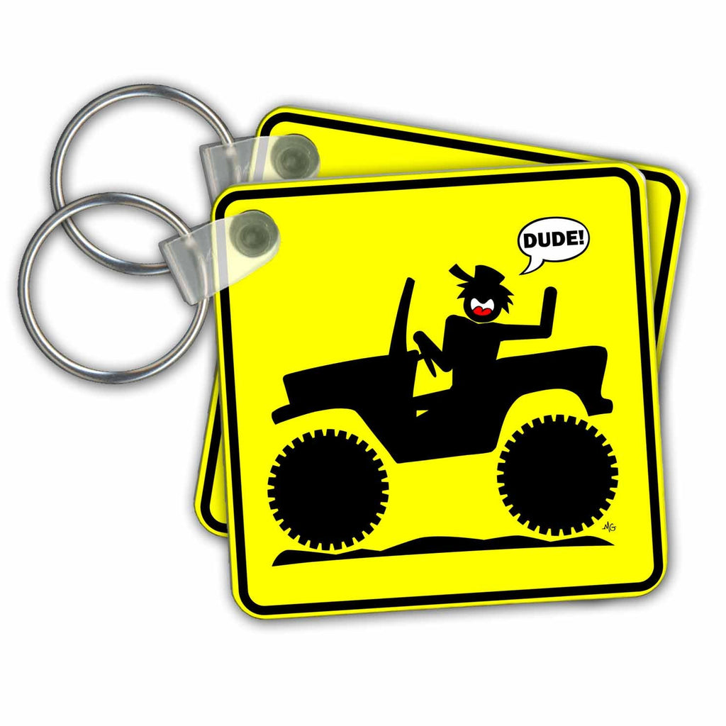 3dRose Key Chains CAR DUDE yellow sign 1 (kc-14750-1)