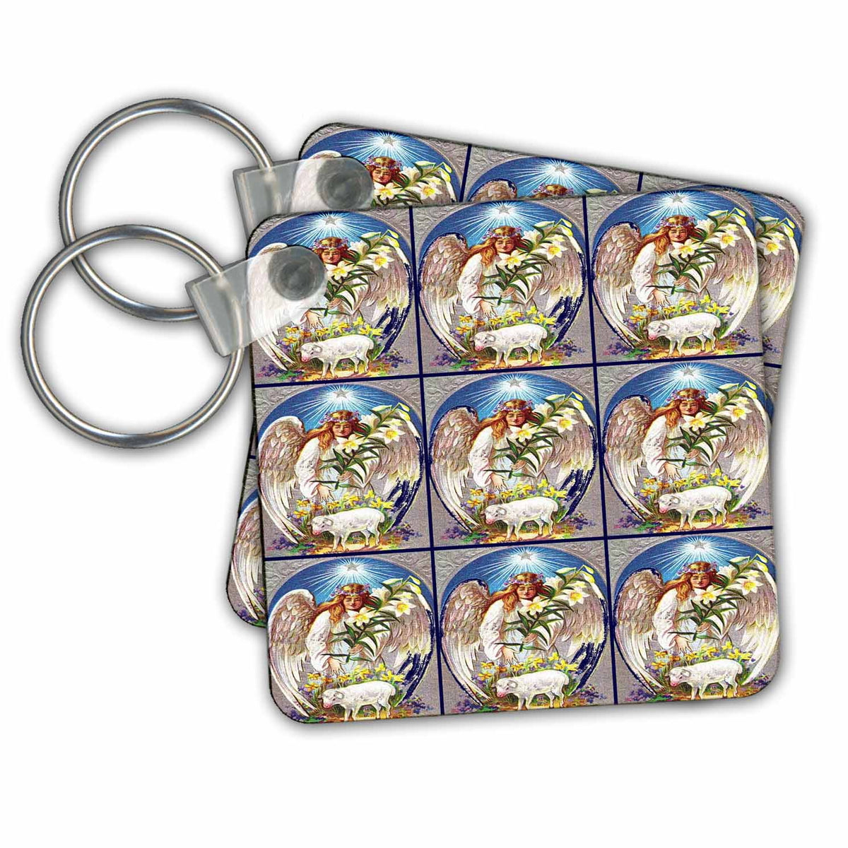 3dRose Key Chains Easter Angel and Lamb Pattern (kc-14786-1)
