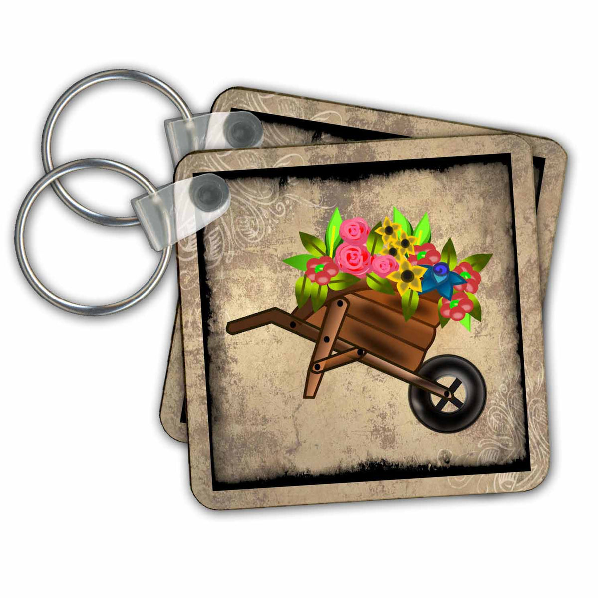 3dRose Key Chains Flowers in Wheelbarrow (kc-14864-1)