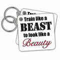 Key Chain - Train like a beast to look like a beauty, Red, Funny Quotes