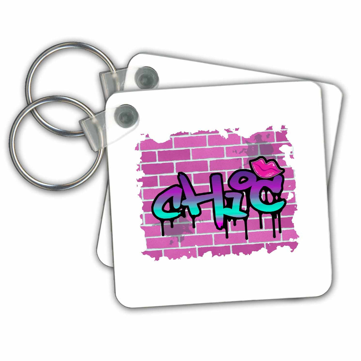 3dRose Key Chains Girly Urban Chic Brick Wall Graffiti Design (kc-150107-1)