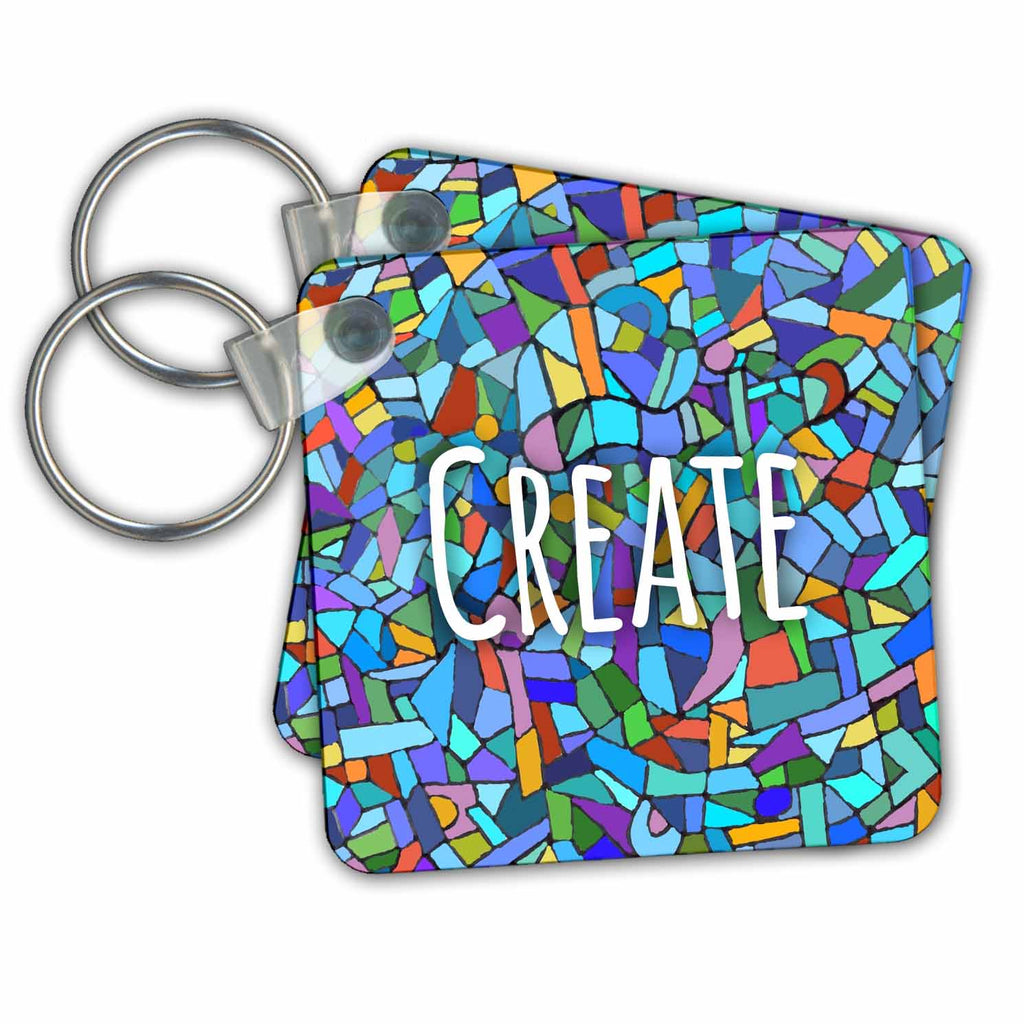 3dRose Key Chains Create - inspiring creativity - Blue Motivational saying (kc-151409-1)