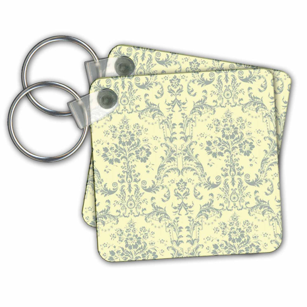 3dRose Key Chains Vanilla and Blue Damask (kc-151860-1)