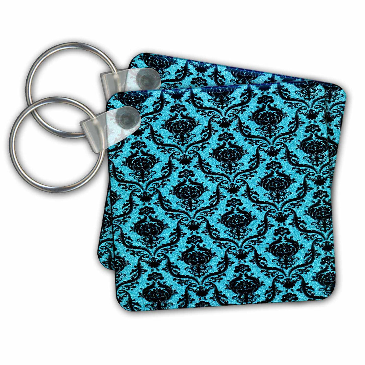 3dRose Key Chains Black and Teal Damask (kc-153740-1)