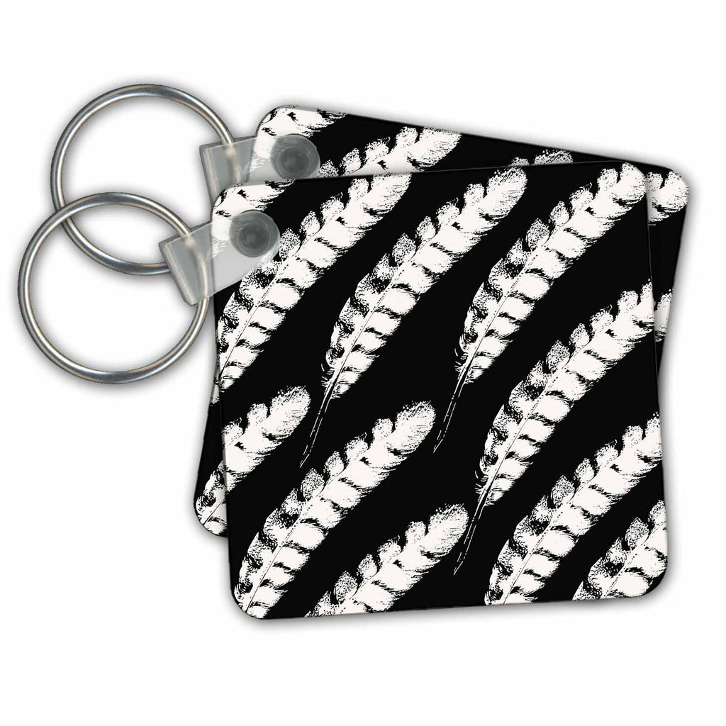 3dRose Key Chains Black and White Feathers (kc-186766-1)