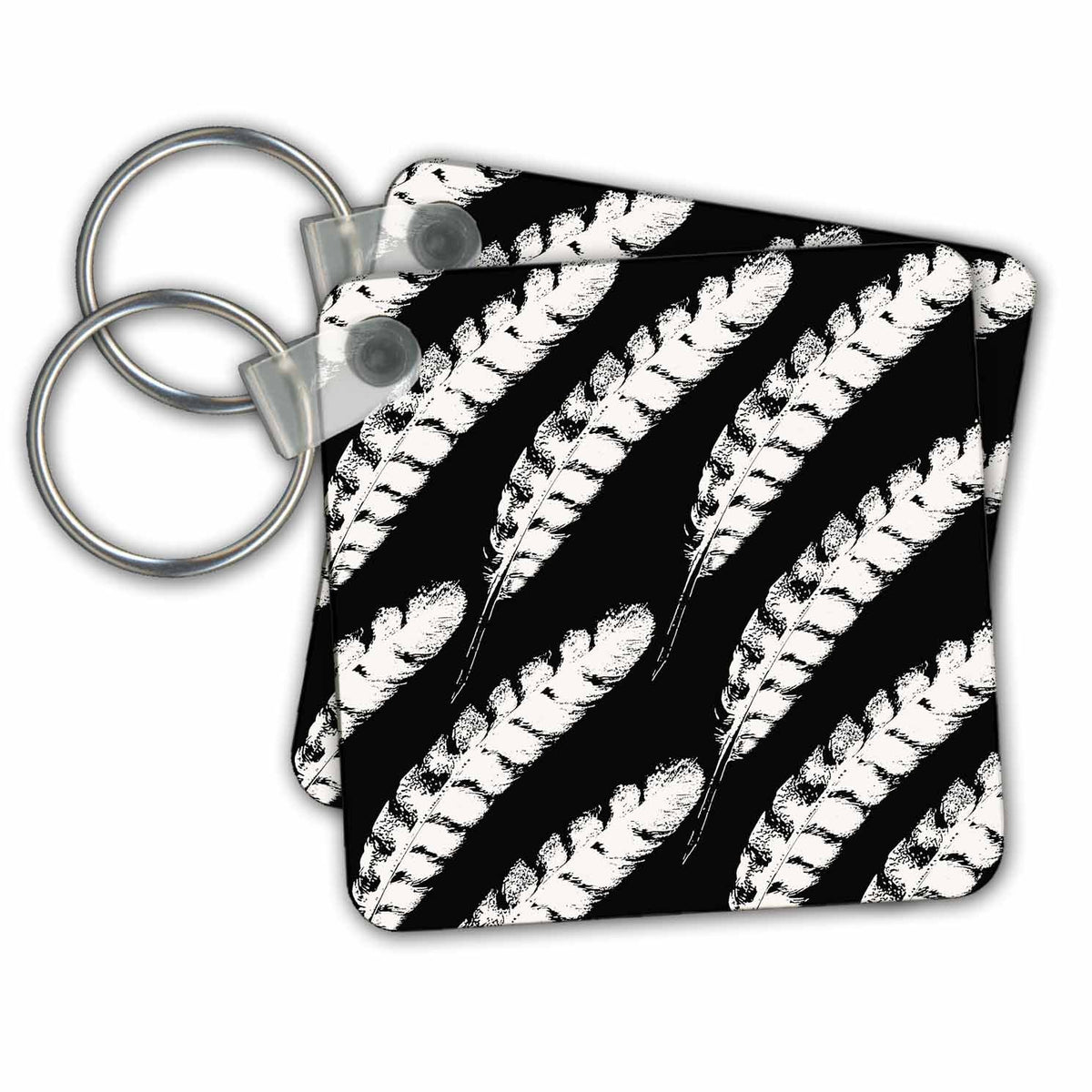 3dRose Key Chains Black and White Feathers (kc-186766-1)