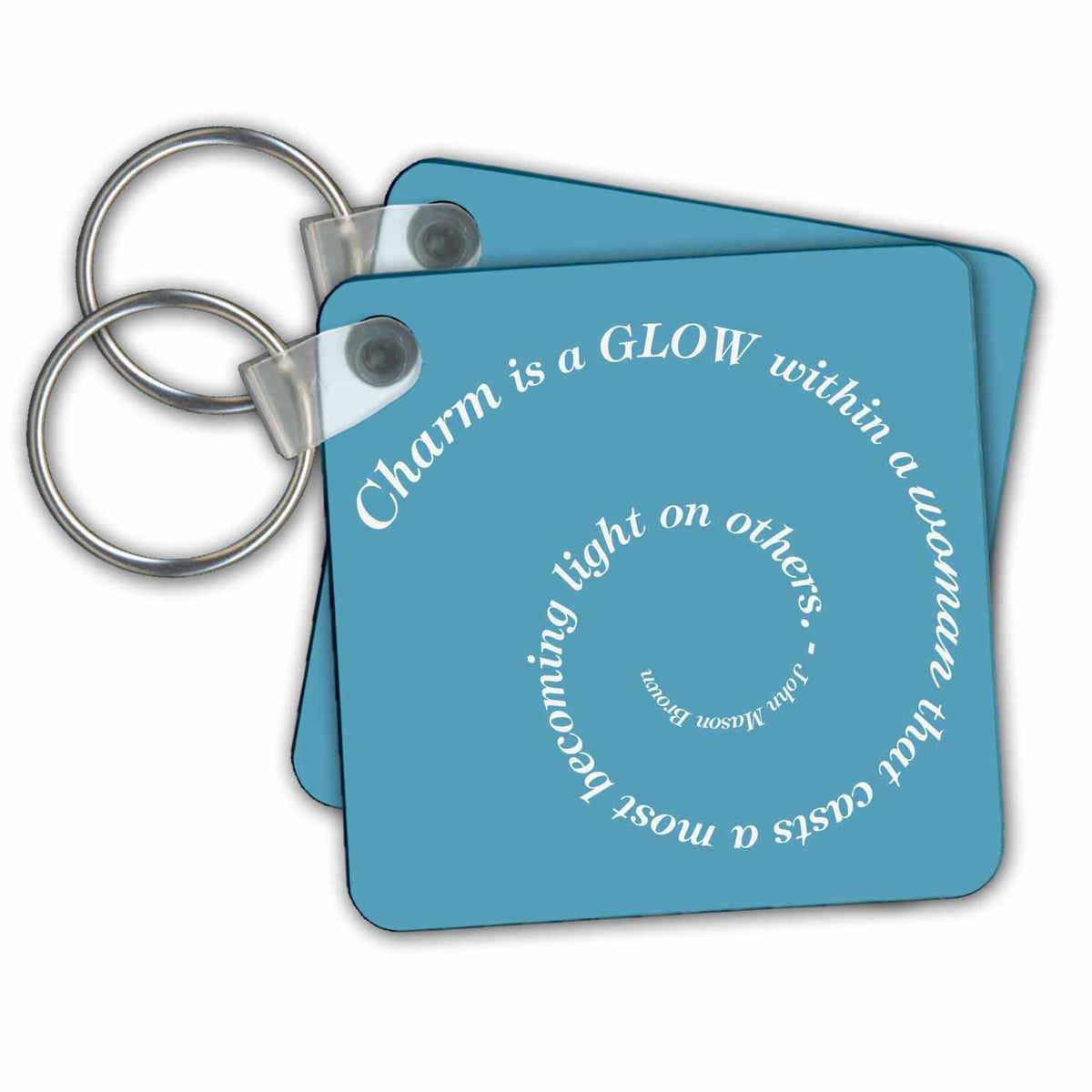 3dRose Key Chains Charm Typography in Teal and White (kc-186769-1)