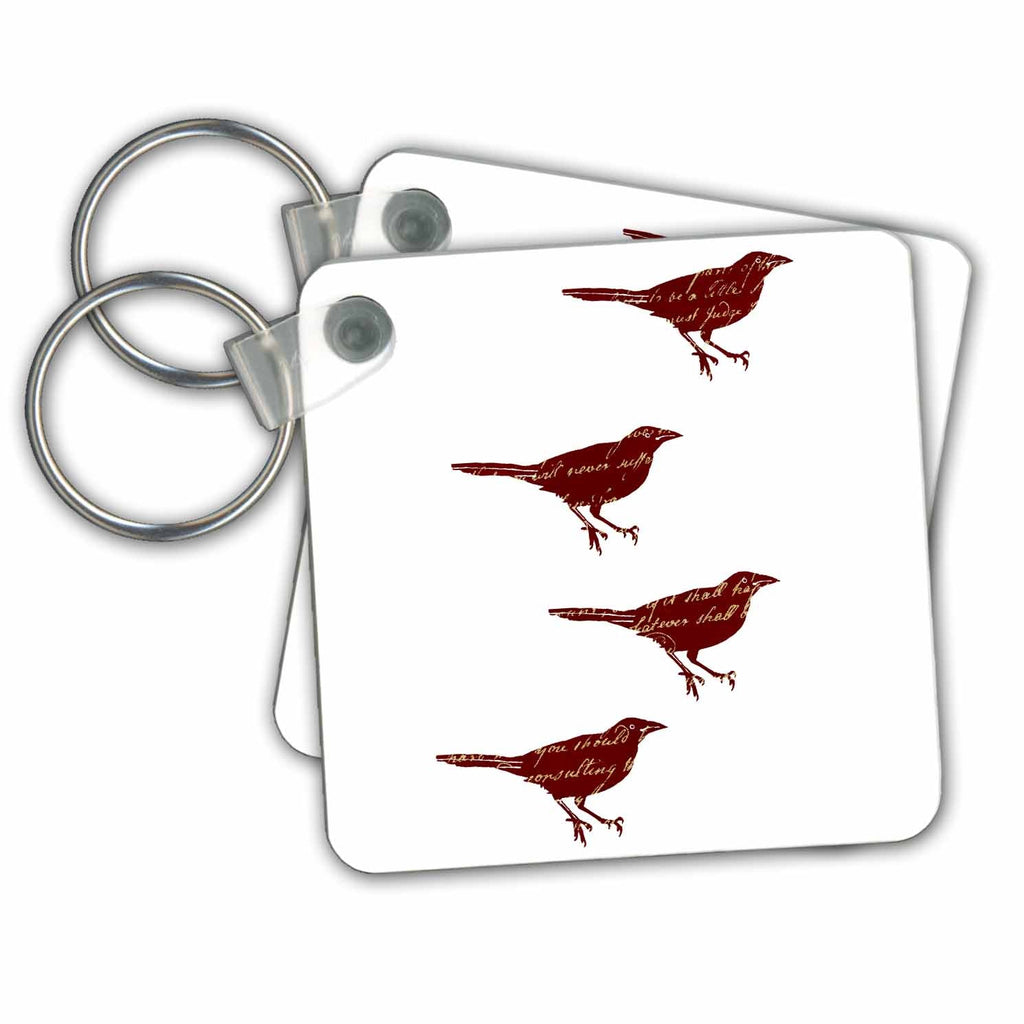 3dRose Key Chains Four Red Birds (kc-186783-1)