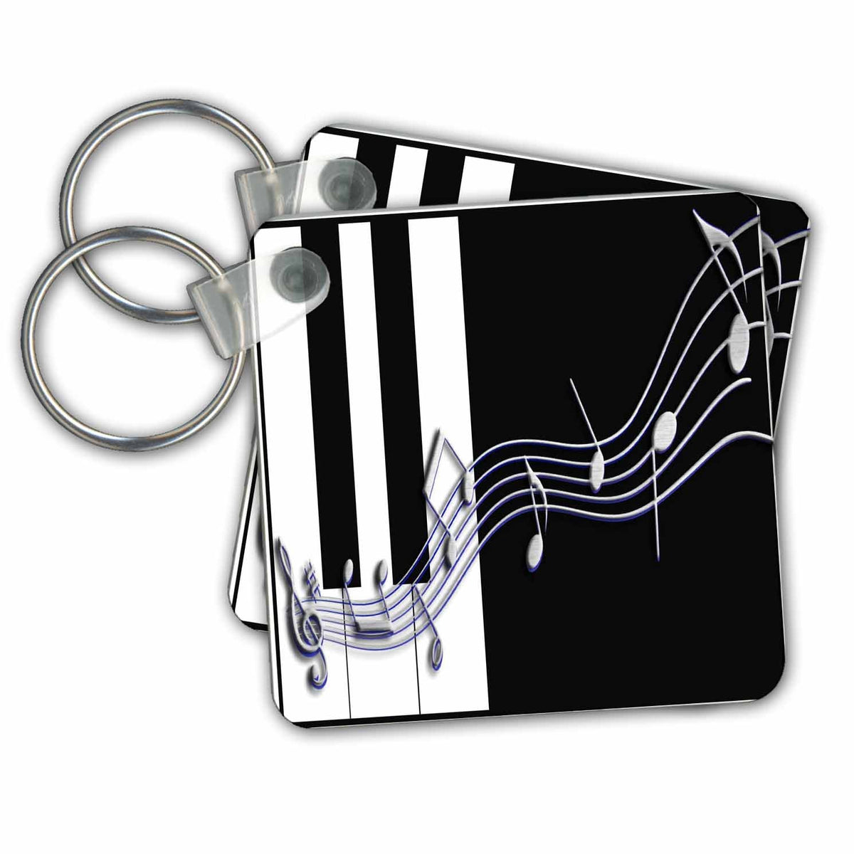 Key Chain - Silver Music Notes on Piano Keys Design