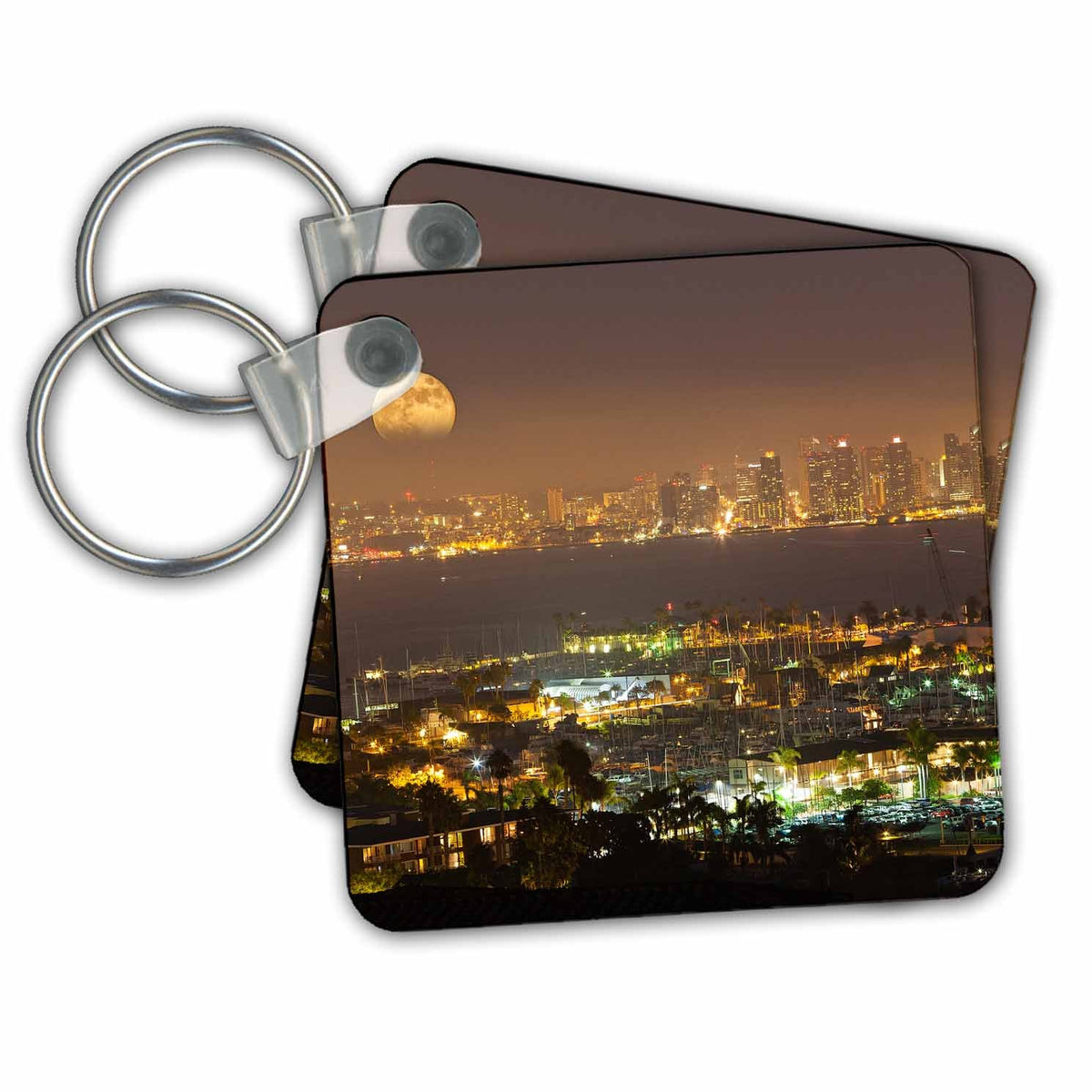 3dRose Key Chains Moonrise over the San Diego skyline (kc-207883-1)