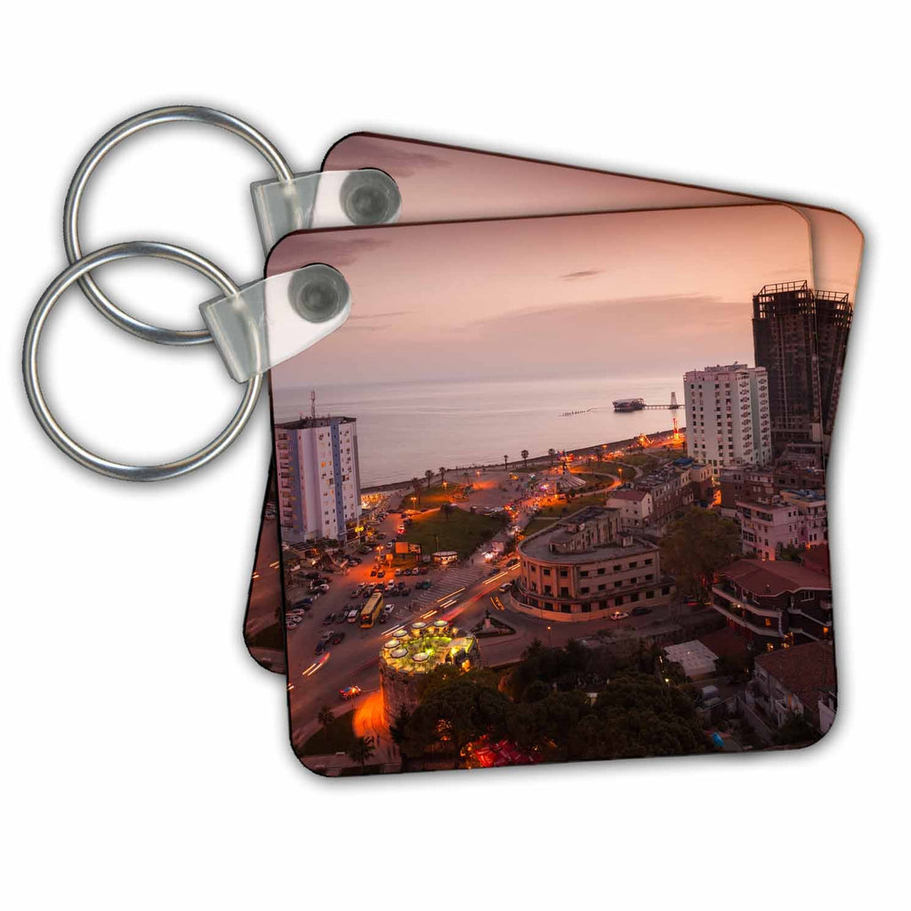 3dRose Key Chains Albania, Durres, elevated beachfront promenade view, dusk (kc-209381-1)
