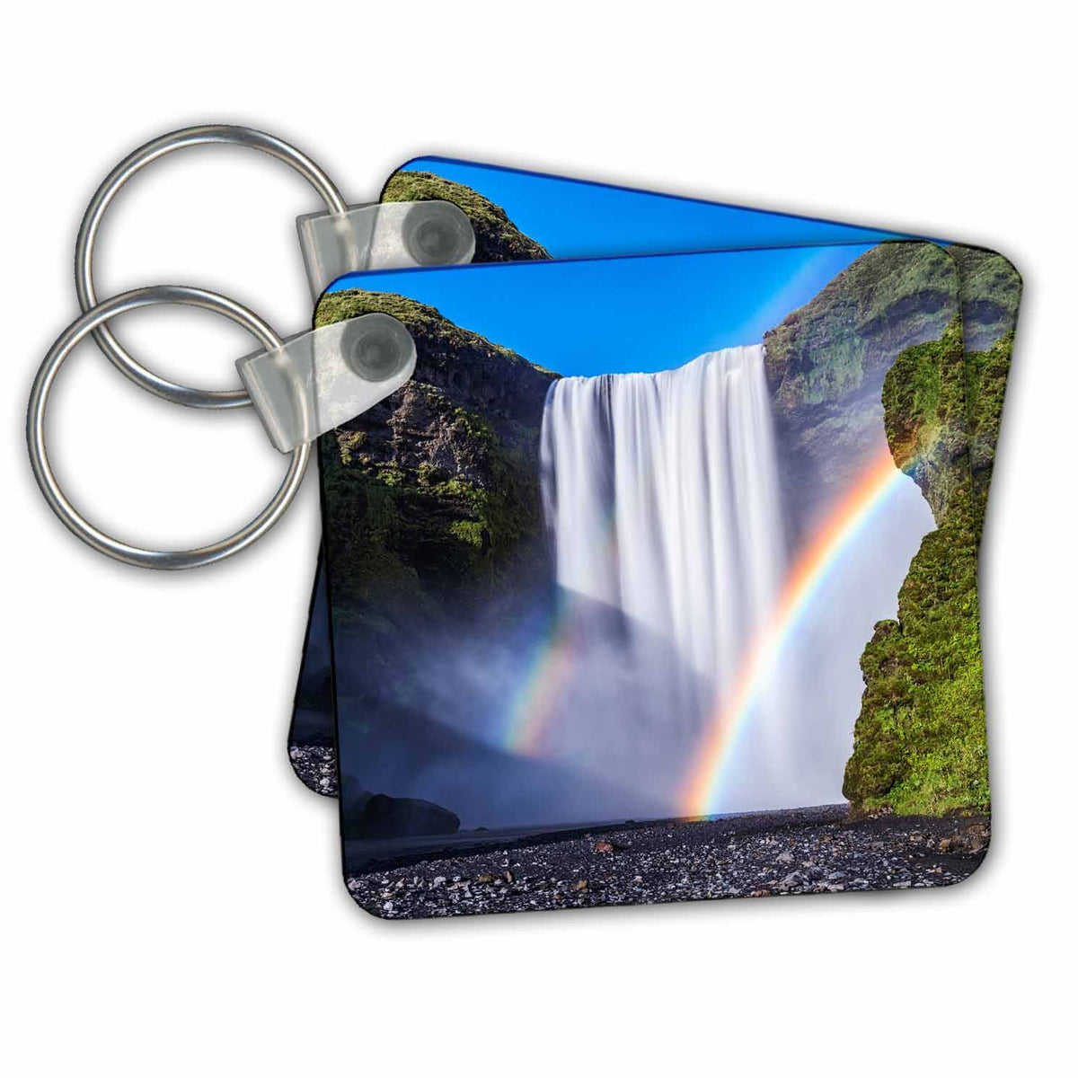 Key Chain - Iceland, Skogafoss. Waterfall and rainbow. Waterfalls