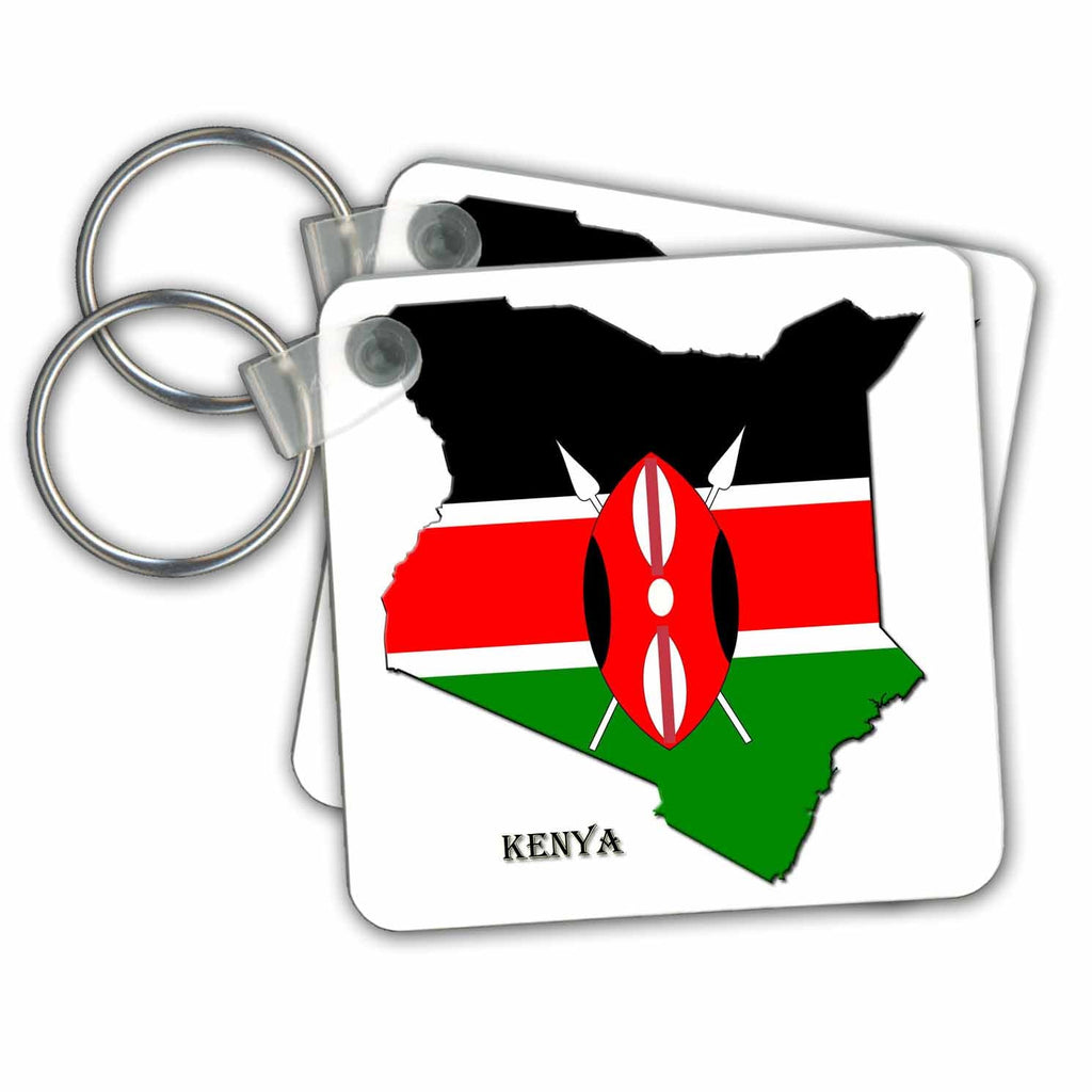 3dRose Key Chains Flag of Kenya Map (kc-210483-1)