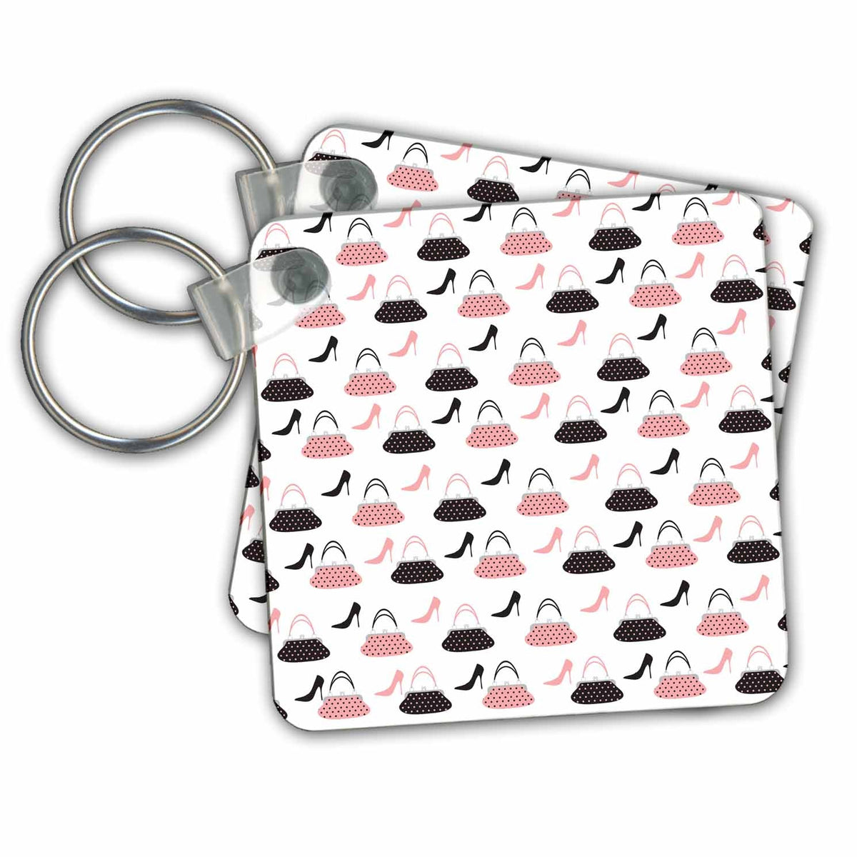 Key Chain - Pink and Black High Heels and Purses Pattern Shoes and Purses