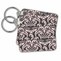 3dRose Key Chains Pink and Charcoal Gray Leafy Flourish Pattern (kc-210793-1)