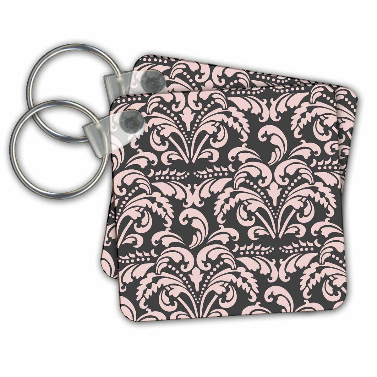 3dRose Key Chains Pink and Charcoal Gray Leafy Flourish Pattern (kc-210793-1)