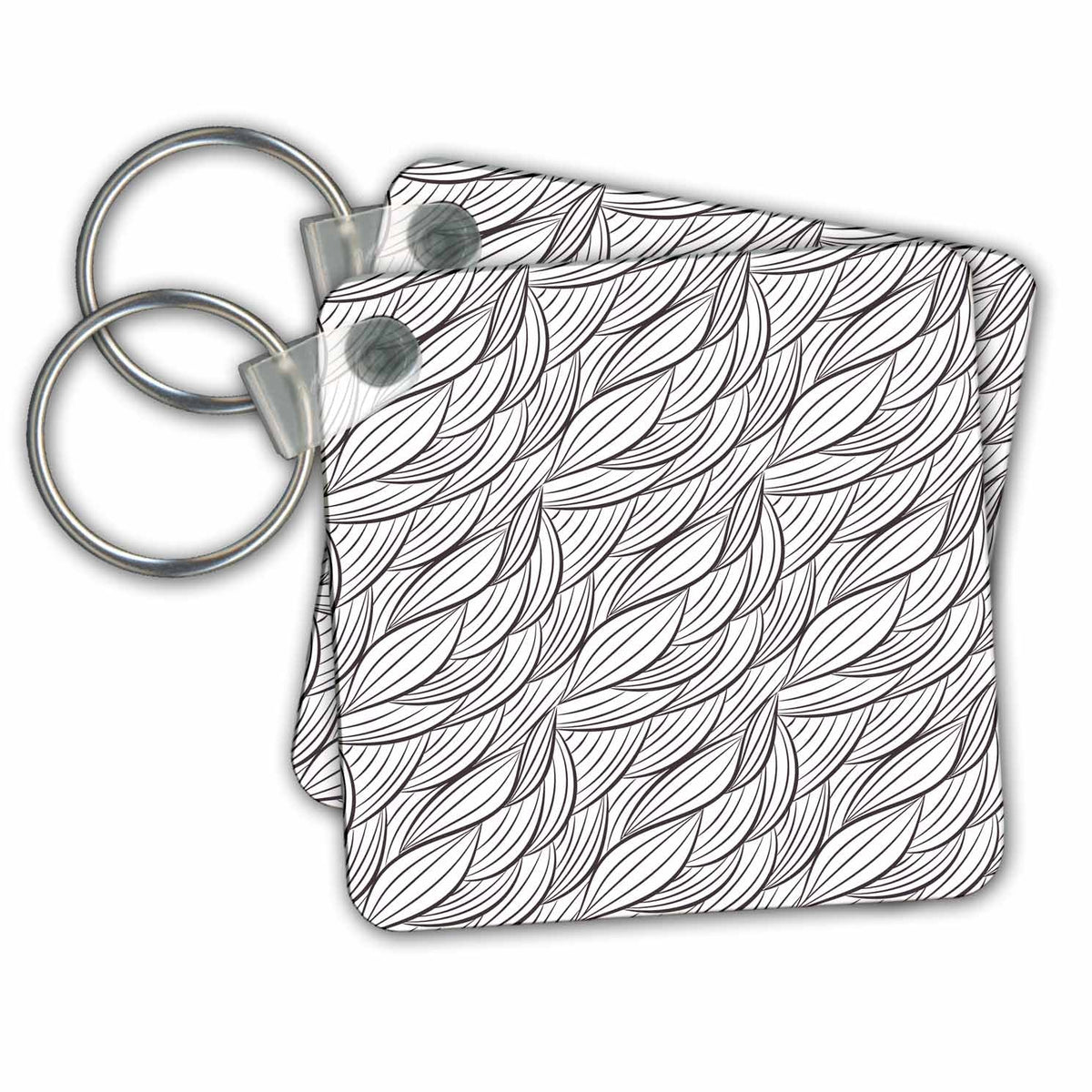 Key Chain - Black and White Overlapping Leaves Pattern Patterns