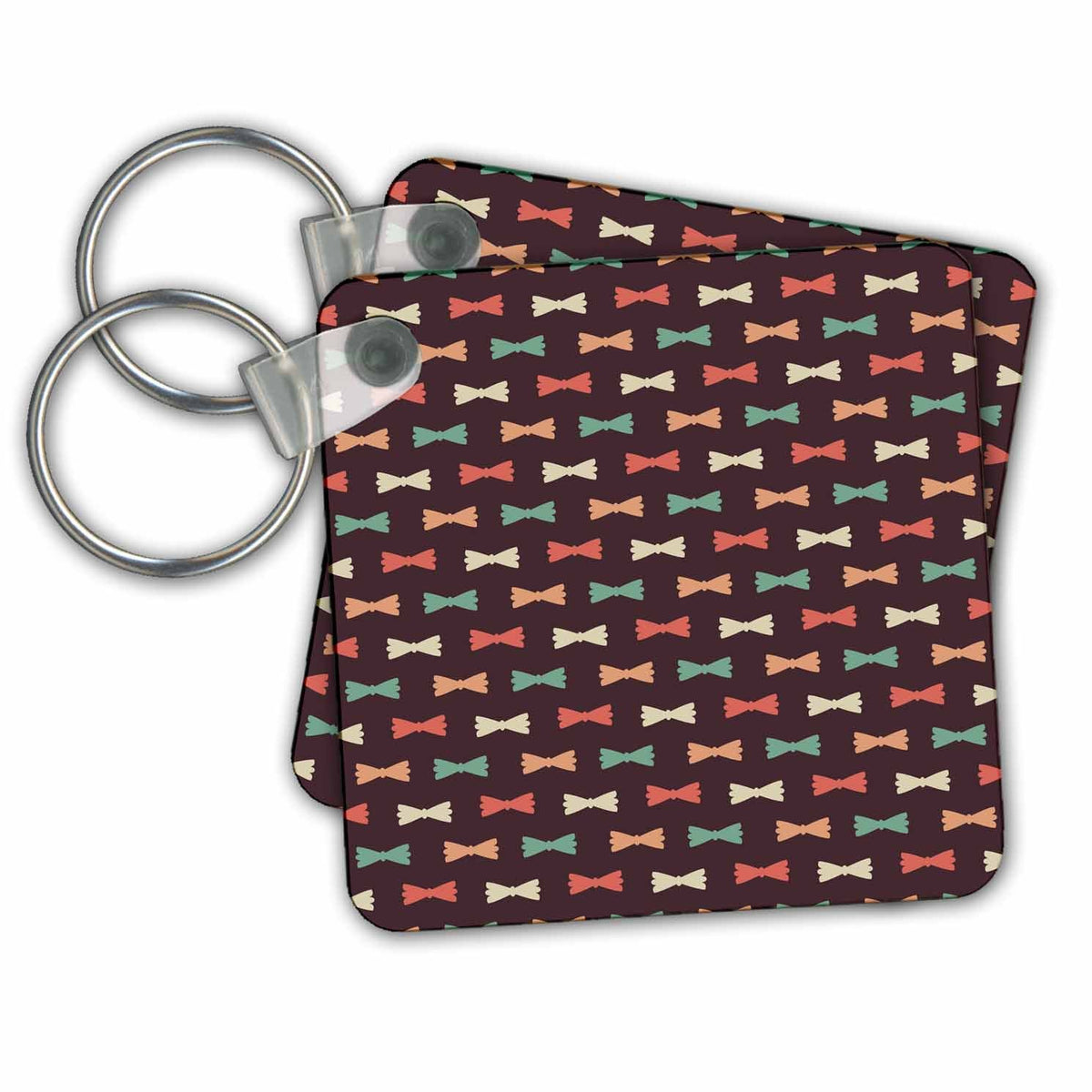 Key Chain - Pink, Teal, Beige, White Bow Ties Pattern Patterns