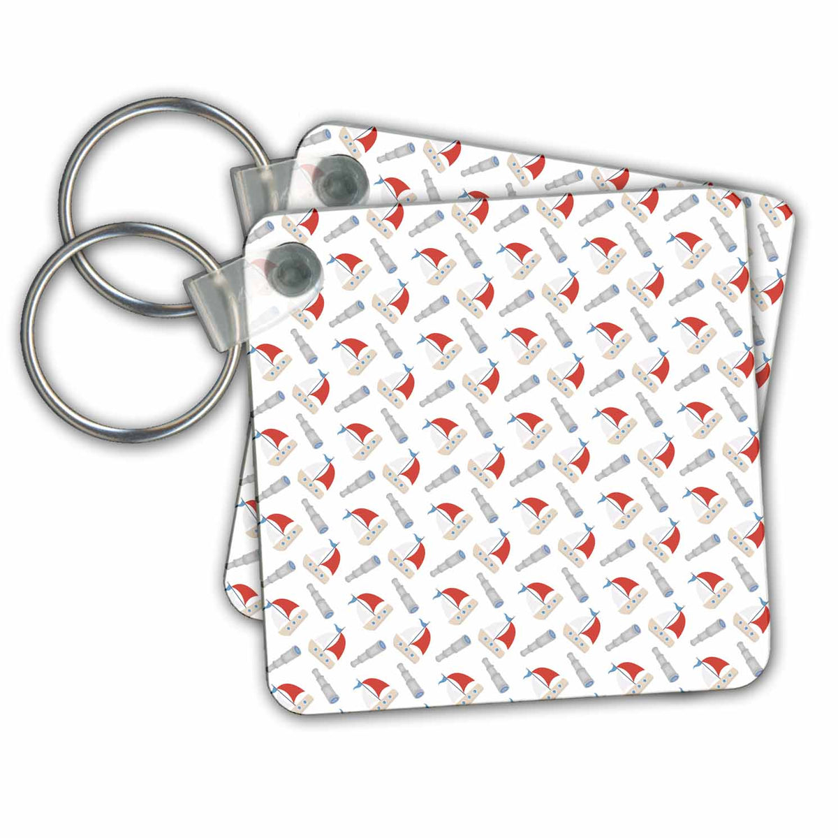 Key Chain - Red and Blue Sailboats and Telescopes Pattern Patterns