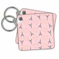 Key Chain - Pink and Black Eiffel Towers and Hearts Pattern Patterns