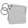 Key Chain - Silver Glitter Effect Moroccan Quatrefoil Pattern Pattern